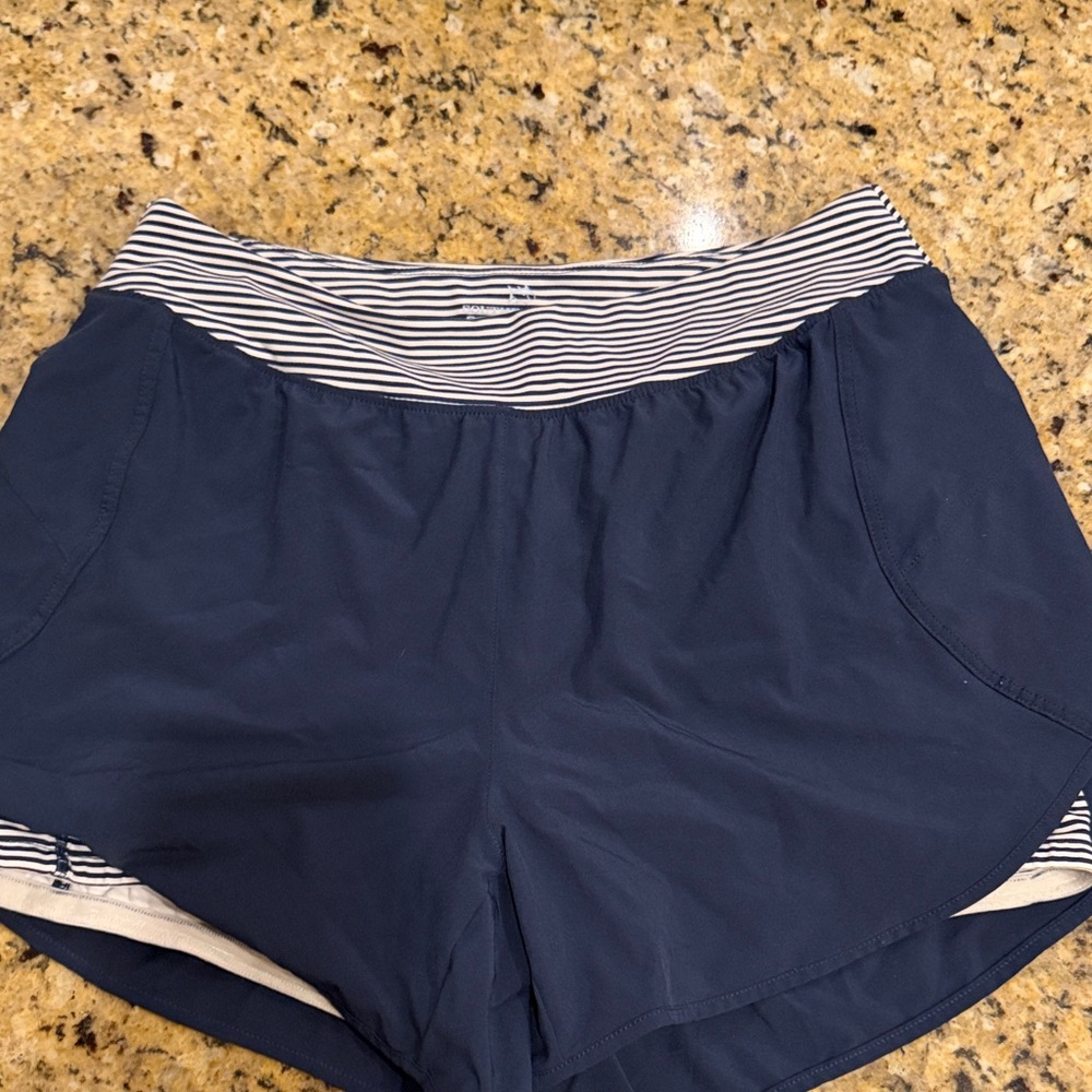 Southern Tide Dark Blue Athletic Shorts with Striped Waistband